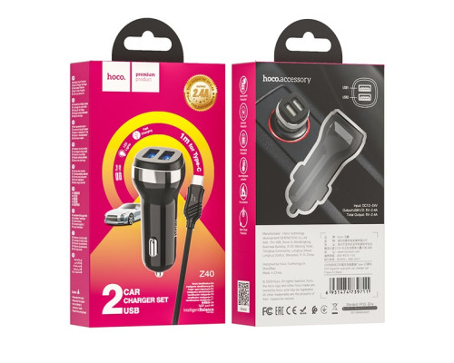 Зарядний пристрій HOCO Z40 Type-C (2 USB/2,4A)