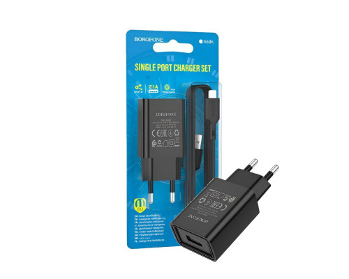 Мережевий зарядний пристрій Borofone BA68A 1USB/2.1A + кабель Lightning
