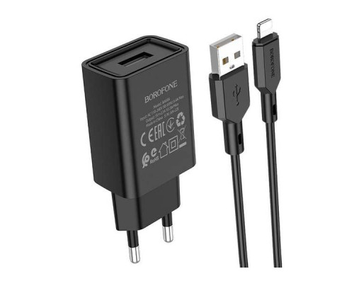 Мережевий зарядний пристрій Borofone BA68A 1USB/2.1A + кабель Lightning