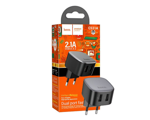 Зарядний мережевий пристрій Hoco CS31A 2хUSB + Кабель Apple Lightning