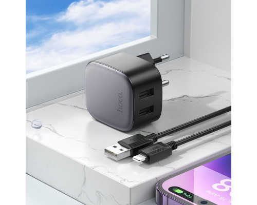 Зарядний мережевий пристрій Hoco CS31A 2хUSB + Кабель Apple Lightning
