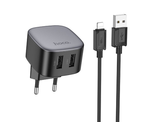 Зарядний мережевий пристрій Hoco CS31A 2хUSB + Кабель Apple Lightning