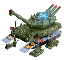Танк-гараж HS 8010 A, зі звуком, підсвічуванням, розкладний, із металопластиковими міні-моделями