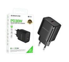 Зарядний пристрій BOROFONE BA84A, Type-C, ABS-пластик, підтримка PD та QC, чорний