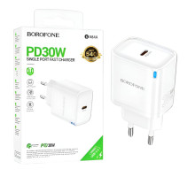 Зарядний пристрій BOROFONE BA84A, Type-C, ABS-пластик, підтримка PD та QC, білий