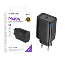 Зарядний пристрій BOROFONE BA86A PD45W, Type-C, підтримка Power Delivery та Quick Charge 3.0, чорний