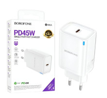 Зарядний пристрій BOROFONE BA86A PD45W, Type-C, підтримка Power Delivery та Quick Charge 3.0, білий