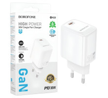 Зарядний пристрій BOROFONE BN28, Type-C, PD30W, технологія GaN, Power Delivery 3.0, білий