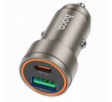 Автомобільний зарядний адаптер HOCO Z57A Glorious, PD30W + QC3.0, 2 USB-порти, швидка зарядка, сірий