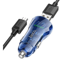 Автомобільний зарядний пристрій HOCO Z47 Micro, 2×USB-A, QC3.0, 20 Вт, синього кольору 