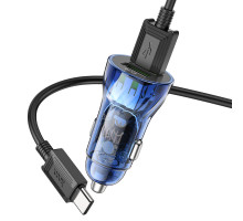 Автомобільний зарядний пристрій HOCO Z47 Type-C, 2×USB-A, QC3.0, 20 Вт, синього кольору