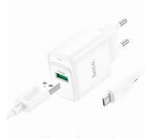 Мережевий зарядний пристрій HOCO C140A QC3.0 18Вт з кабелем Micro-USB, білий