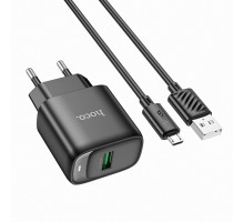 Мережевий зарядний пристрій HOCO C140A QC3.0 18Вт з кабелем Micro-USB, чорний