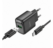 Мережевий зарядний пристрій HOCO C140A QC3.0 18Вт з кабелем Type-C, чорний