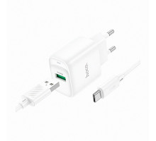 Мережевий зарядний пристрій HOCO C140A QC3.0 18Вт з кабелем Type-C, білий