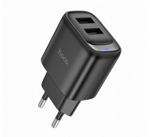 Мережевий зарядний пристрій HOCO C141A, 2 USB, 5В/2.1A, швидке заряджання, чорний