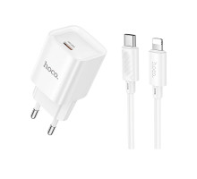Мережевий зарядний пристрій HOCO C146A PD 20W, USB Type-C з кабелем Lightning 1м