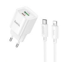 Мережевий зарядний пристрій HOCO C147A PD 20W + QC 3.0, USB Type-C з кабелем Lightning 1м