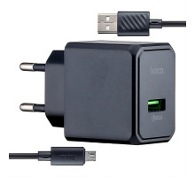 Мережевий зарядний пристрій HOCO CS12A з кабелем Micro USB, технологія Quick Charge 3.0, чорний