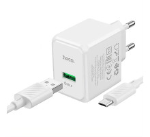 Мережевий зарядний пристрій HOCO CS12A з кабелем Micro USB, технологія Quick Charge 3.0, білий