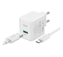 Мережевий зарядний пристрій HOCO CS12A з кабелем Type-C, швидка зарядка Quick Charge 3.0, білий колір