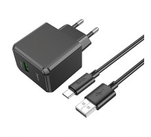 Мережевий зарядний пристрій HOCO CS12A з кабелем Type-C, швидка зарядка Quick Charge 3.0, чорний колір