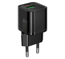Сетевий зарядний пристрій HOCO N65 з USB-портами для смартфонів і планшетів, PD20W+QC3.0, чорний
