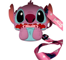 Дитяча сумка силіконова з ремінцем Stitch 13 х 11 см рожева (25-520)