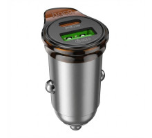 Автомобільний зарядний пристрій Hoco NZ16A, 43W, Type-C + USB-A, швидка зарядка, сірий