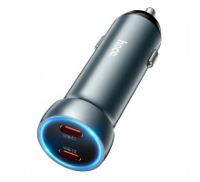 Автомобільний зарядний пристрій Hoco Z54B, 2×USB-C, 60 W, PD/QC, LED, сірий