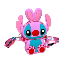 Дитяча сумка силіконова з ремінцем Stitch 13 х 8 см рожева (25-523)