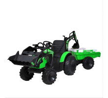 Дитячий електроктрактор Bambi Racer M 4847EBLR-5 (24V) з причепом — 2×35W, колеса EVA, шкіряне сидіння, пульт 2.4G, зелений