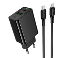 Мережевий зарядний пристрій Hoco CS95A Leader, PD 30W + QC 3.0, 1xUSB-A / 1xUSB-C, у комплекті кабель Type-C to Type-C (1м), чорний