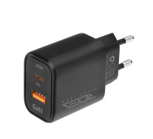 Мережевий зарядний пристрій Ridea RW-GaN30BPAC Boost Pro, GaN, 30 Вт, PD/QC/PPS, 1×USB-C + 1×USB-A, EU вилка, 110-240 В, Black
