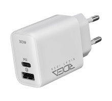 Мережевий зарядний пристрій Ridea RW-30120 Turbo, 1×USB-A + 1×USB-C, PD/QC/PPS, 30 Вт, 100-240 В
