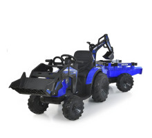 Дитячий електротрактор Bambi Racer M 4847EBLR-4 (24V), синій, з причепом та 2 ковшами, 2 мотори 35W, 24V, пульт 2.4G, колеса EVA,