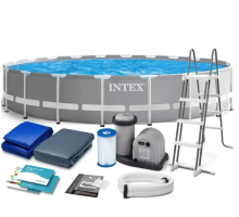 Круглий каркасний басейн Intex 26756 NP. Сходи, тент, підстилка. Розміром 610x132см, об'єм 32695л