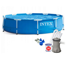 Круглий каркасний басейн Intex 28202 NP. Фільтр-насос у комплекті. Розміром 305x76см, об'єм 4485л, від 6 років