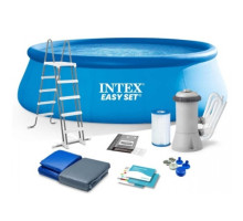 Круглий надувний басейн Intex 26166 NP. Насос, сходи та тент у комплекті. Розміром 457x107см, об'єм 12430л