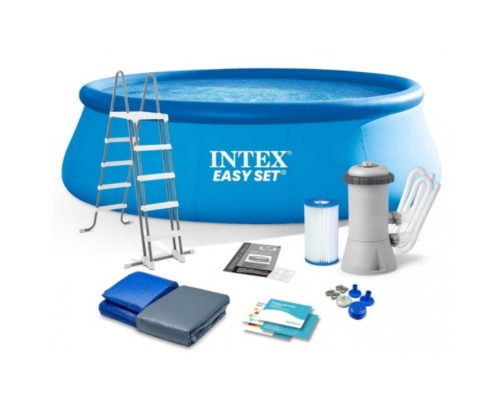 Круглий надувний басейн Intex 26166 NP. Насос, сходи та тент у комплекті. Розміром 457x107см, об'єм 12430л