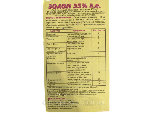 Инсектицид Золон 35% 10 мл