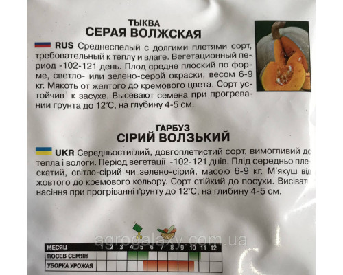 Семена тыквы Волжкая серая 20 г