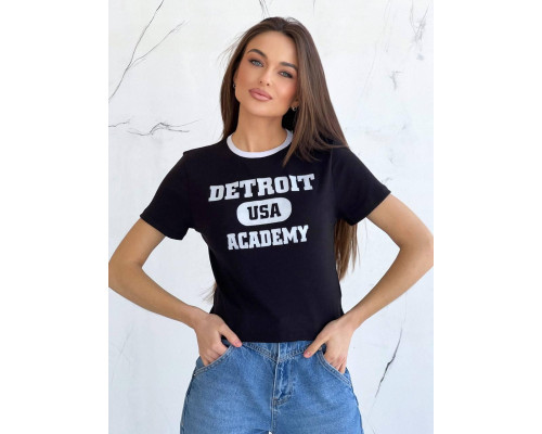 Футболка Detroit. Жіноча футболка Трикотаж Рубчик Чорний, M