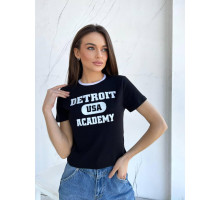 Футболка Detroit. Жіноча футболка Трикотаж Рубчик Чорний, L