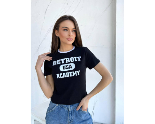 Футболка Detroit. Жіноча футболка Трикотаж Рубчик Чорний, L