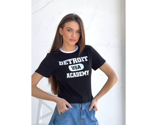 Футболка Detroit. Жіноча футболка Трикотаж Рубчик Чорний, L