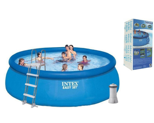 Великий надувний басейн Intex 26168, 457 х 122 см, + сходи + тент + підстилка + фільтр-насос,14141л
