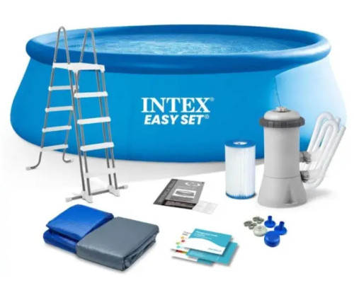 Великий надувний басейн Intex 26168, 457 х 122 см, + сходи + тент + підстилка + фільтр-насос,14141л