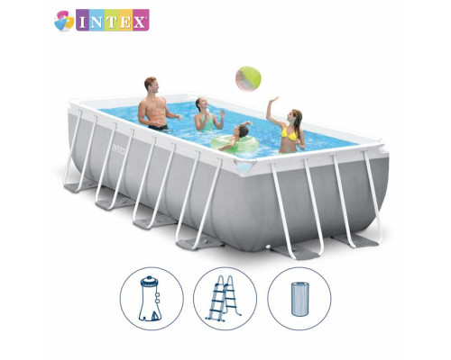 Прямокутний каркасний басейн Intex 26788 NP. Фільтр-насос, сходи. Розміром 400x200x100см, об'єм 6836л