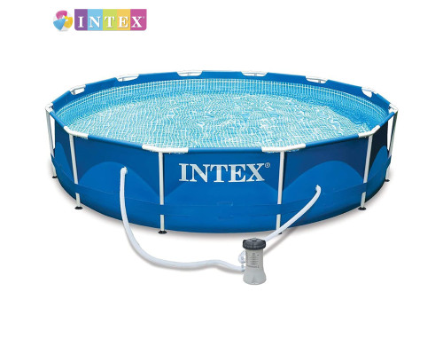 Круглий каркасний басейн Intex 28212 NP. Насос-фільтр у комплекті. Розміром 366x76см, об'єм 6503л